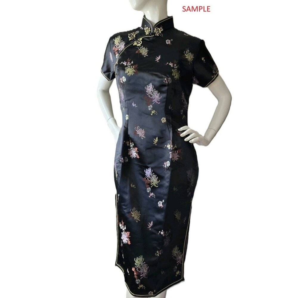 SOLZ SQUIRREL Black Chinese Brocade Cheongsam Dress - 36 (NWT)